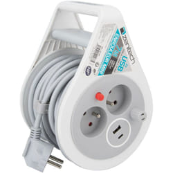 Mini enrouleur 2 prises 2P+T + 2 usb - 7m - Gris Zenitech