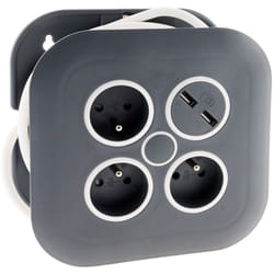 Zenitech - Enrouleur domestique 3 x 2P+T + 2x usb - 7m - Noir
