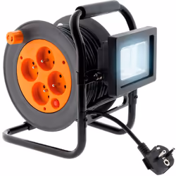 Description générale Enrouleur électrique avec 4 prises 16A 2P+T et un projecteur LED 10W . Conçu pour une utilisation domest ...