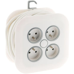Zenitech - Enrouleur domestique 4x 16A 2P+T fiche extraplate 3G1mm² 7m - Blanc