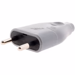 Fiche mâle 2P 6A avec sortie droite de couleur grise . Puissance max.: 3680W-230V . Convient pour câble électrique H03VVH2-F  ...