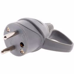 Fiche mâle anneau + ergot -16A 2P+T - Gris - Zenitech Cette fiche électrique mâle 2P+T 16A de couleur grise à ergot est pourv ...