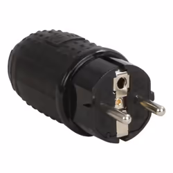 Description générale Fiche électrique mâle en caoutchouc étanche IP44 2P+T 16A de couleur noire, idéale pour une utilisation  ...
