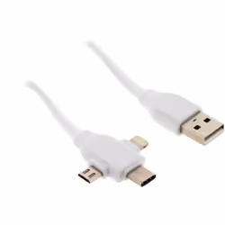 Câble USB universel avec triple sortie USB-C, Micro USB et Lightning pour iPhone / iPad et autres appareils. 1,80m de longeur ...