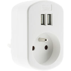 Zenitech - Prise 16A 2P+T + avec 2 ports usb 3,4A - Blanc