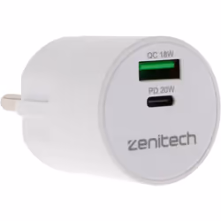 Caractéristiques du mini chargeur USB A+C - Quick Charge - 20W - Zenitech : Modèle : mini chargeur USB Couleur(s) : blanc Pui ...