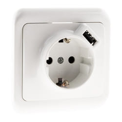 Prise encastrée Schuko 16A + USB A - Blanc - Antaria - Zenitech