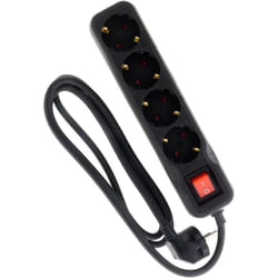 Zenitech - Multiprise Schuko + interrupteur 4x16A - 1,4m - Noir