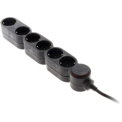 Multiprise Schuko 6x16A + interrupteur - 1,5m - Noir - Zenitech