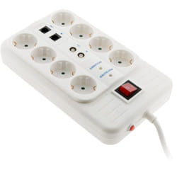 Zenitech - Multiprise 8 prises Schuko filtre+tv+adsl+fax - Blanc