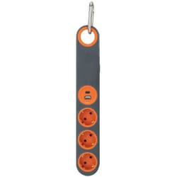 Zenitech - Multiprise 3 prises Schuko + crochets + lumière + 2 usb a+c - Gris/Orange - Klipo