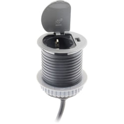 Otio - Prise encastrable Schuko + usb Ø60mm - Gris