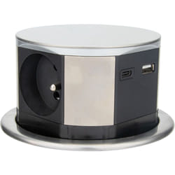 Bloc multiprise encastrable 3 prises 16A 2P+T et 2USB - Alu - Otio