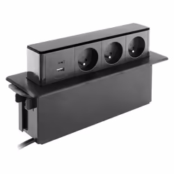Bloc multiprise encastrable 3x 16A 2P+T + 2 ports USB - Noir - Otio