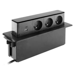 Bloc multiprise encastrable 3x 16A 2P+T + 2 ports USB - Noir - Otio