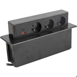 Bloc multiprise encastrable - OTIO - 3x16A 2P+T USB+HDMI - 2 ports USB (A+C) Quick Charge - Noir découpe 247x60 mm