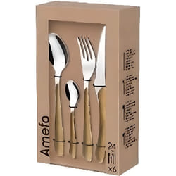 Ménagère - AMEFA - 24 pièces - Bois clair - Bois massif - Compatible lave-vaisselle