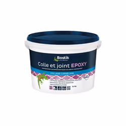 Description générale Colle et joint époxy BOSTIK, bi-composant, spécialement conçue pour les applications sur sol et mur, tan ...