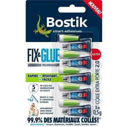 Colle BOSTIK Fix & Glue Liquide Sans Odeur Sans Solvant - 5 tubes de 05 g