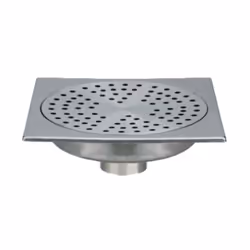 Description générale Siphon de sol en acier inoxydable de dimensions 150x150 mm, conçu pour une sortie verticale de diamètre  ...