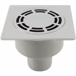 Présentation Siphon de sol grille laiton chromé Solusec 120x120 mm - sortie verticale diam 40 mm - douille PVC ø 50 - garde d ...