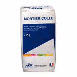 Présentation Mortier-colle gris pour fixation et carrelage Panodur. Sac de 7 kg.