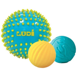 LUDI set met 3 sensorische ballen blauw/geel