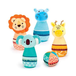 Jeu de quilles - Ludi - 30103 - 4 quilles animaux - 1 balle - Douces et décoratives