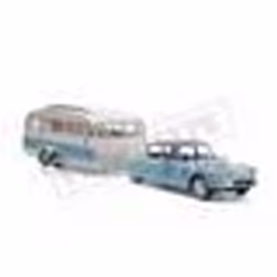 Voiture Miniature de Collection - NOREV - CITROEN DS 19 - 1/18 - Caravane Henon - 1959 - Bleu/Blanc