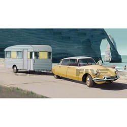 Voiture Miniature de Collection - NOREV 1/18 - CITROEN DS 19 + Caravane Digue Panoramic 1960 - Jaune
