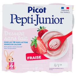 Picot Pepti-Junior Dessert Sans Lait Fraise Dès 6 Mois 4 Pots