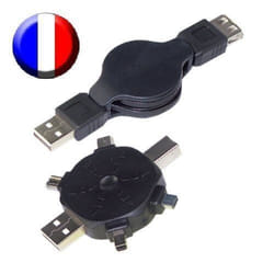 Adaptateur USB - Non spécifié - USB A mâle vers 4 types USB + FireWire 4 - Noir - Câble rétractable