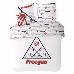 Freegun - Housse De Couette Ado Skateboard 200x200cm + 2 Taies doreiller 63x63cm - Parure De Lit 2 Personnes - Blanc - 100% C ...