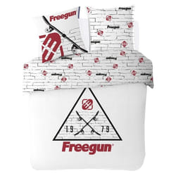 Freegun - Housse De Couette Ado Skateboard 200x200cm + 2 Taies doreiller 63x63cm - Parure De Lit 2 Personnes - Blanc - 100% Coton
