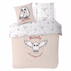 WARNER - Housse de couette Harry Potter Hedwige 220x240 cm + 2 taies doreillers 63x63 cm - 100% Coton - Ecru