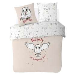 WARNER - Housse de couette Harry Potter Hedwige 220x240 cm + 2 taies doreillers 63x63 cm - 100% Coton - Ecru