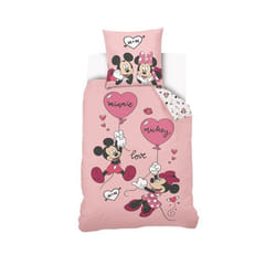 DISNEY - Housse de couette Mickey et Minnie 140x200 cm + 1 Taie doreiller 63x63 cm - 100% Coton - Rose