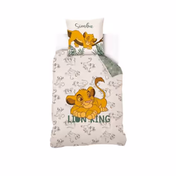 DISNEY - Housse de couette Le Roi Lion Simba 140x200 cm + 1 Taie doreiller 63x63 cm - 100% Coton - Ecru