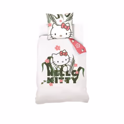 HELLO KITTY - Housse De Couette Hello Kitty 140x200 cm + 1 taie doreiller 63x63 cm - 100% Coton - Blanc