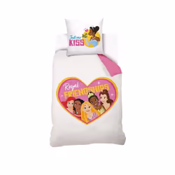 DISNEY - Housse de couette Disney Princesses Cœur 140x200 cm + 1 Taie doreiller 63x63 cm - 100% Coton - Blanc