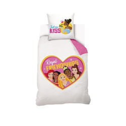 DISNEY - Housse de couette Disney Princesses Cœur 140x200 cm + 1 Taie doreiller 63x63 cm - 100% Coton - Blanc