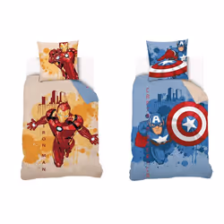 MARVEL - Housse de couette Captain America et Iron Man 140x200 cm - 100% Coton - Bleu et Jaune