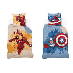 MARVEL - Housse de couette Captain America et Iron Man 140x200 cm - 100% Coton - Bleu et Jaune