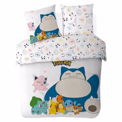 POKEMON - Housse de couette Pokémon 1ère génération 200x200 cm + 2 Taies doreiller 63x63 cm - 100% Coton Popeline - Blanc