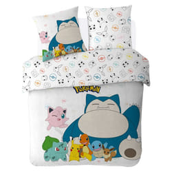 POKEMON - Housse de couette Pokémon 1ère génération 200x200 cm + 2 Taies doreiller 63x63 cm - 100% Coton Popeline - Blanc