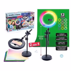 Canal Toys - Studio Vidéo 2-en-1 avec anneau lumineux LED multicolore support double fonction- Studio Creator - INF027
