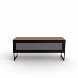 KENSAL - Meuble TV bois clair avec porte en verre infrarouge noire