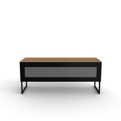 KENSAL - Meuble TV bois clair avec porte en verre infrarouge noire