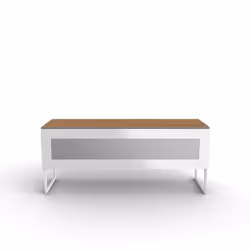 UPMINSTER - Meuble TV bois clair avec porte en verre infrarouge blanche