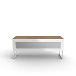 UPMINSTER - Meuble TV bois clair avec porte en verre infrarouge blanche